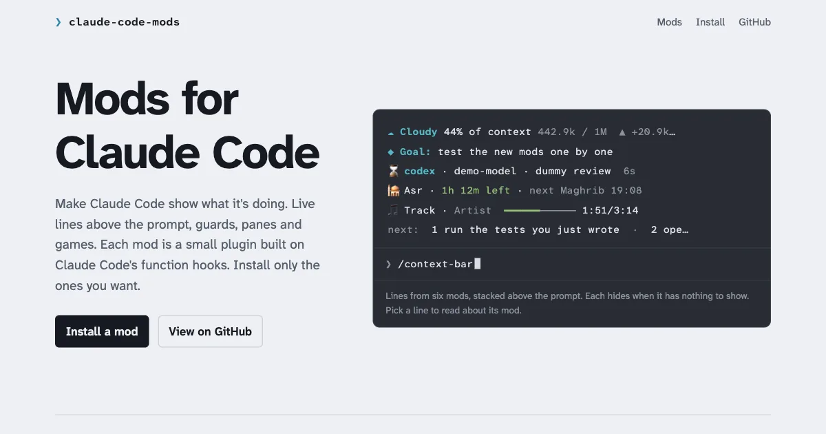 claude-code-mods 项目界面预览图